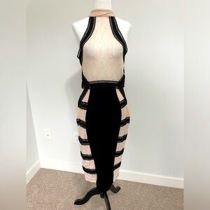 Venus Full Back Zip Black & Pink Halter Dress - Size 8